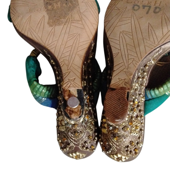 NEW Cole Haan Gemstone Embellished Gold Wedge Sandal - Picture 10 of 11
